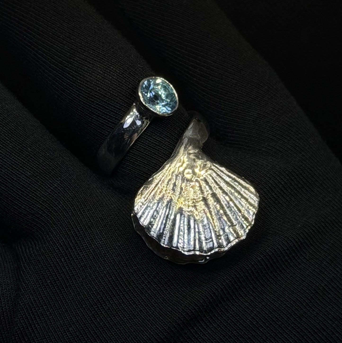 Seashells with topaz & pearl ring
